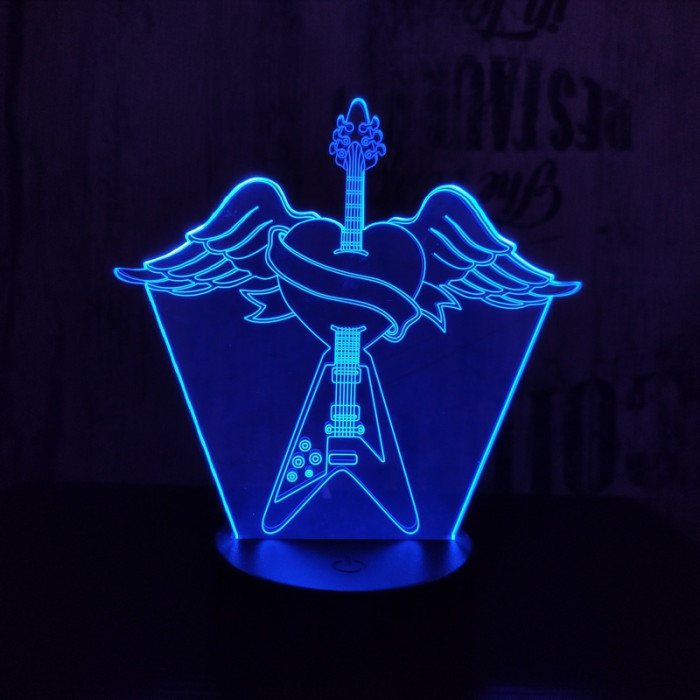 Rock Gitár szív  7 színű  3D led lámpa