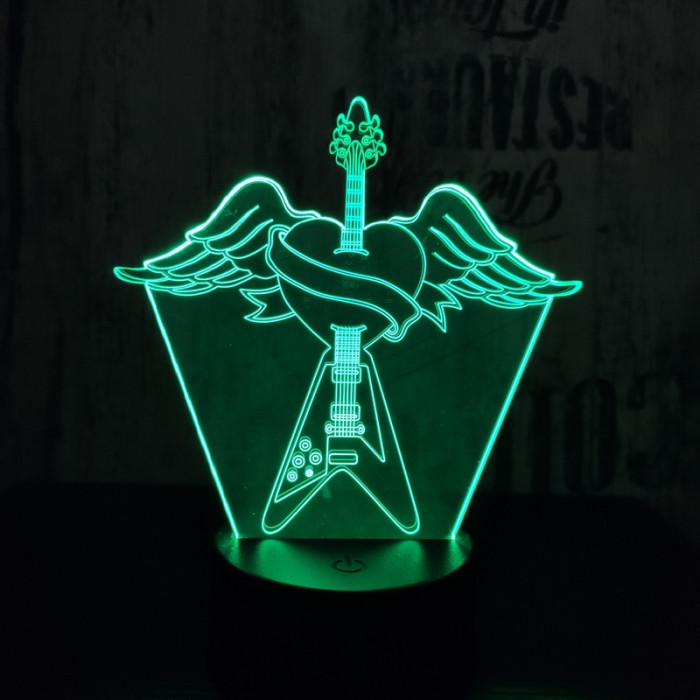Rock Gitár szív  7 színű  3D led lámpa
