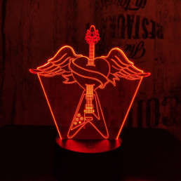 Rock Gitár szív  7 színű  3D led lámpa