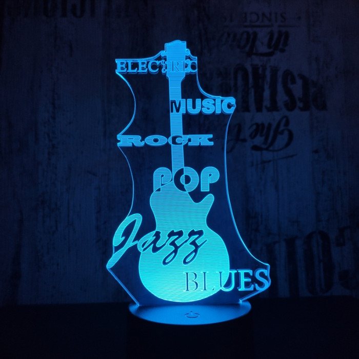Gitár 3 7 színű 3D led lámpa