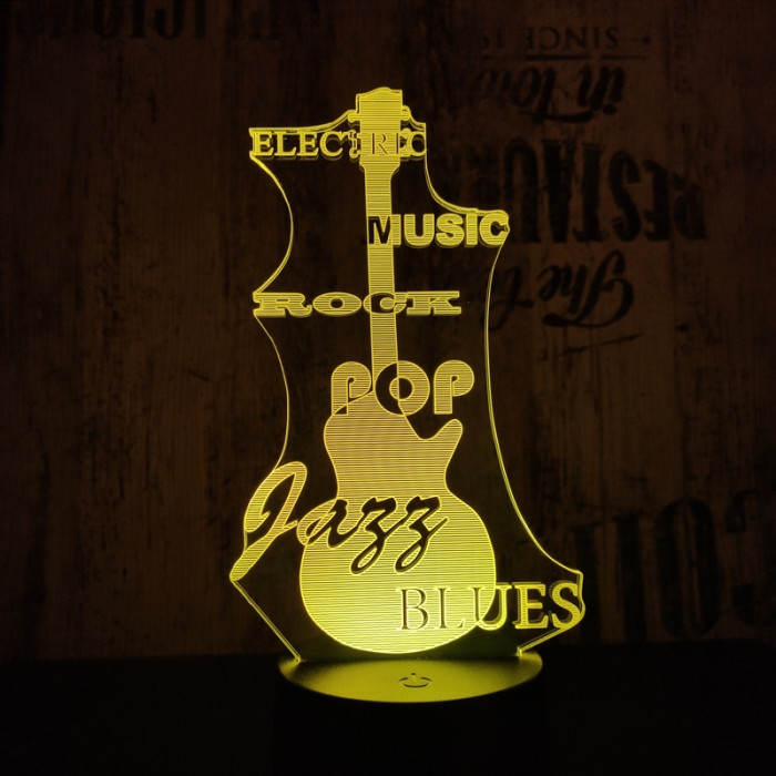 Gitár 3 7 színű 3D led lámpa