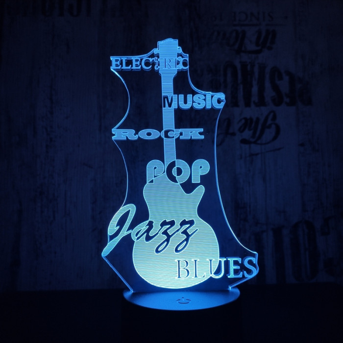 Gitár 3 7 színű 3D led lámpa
