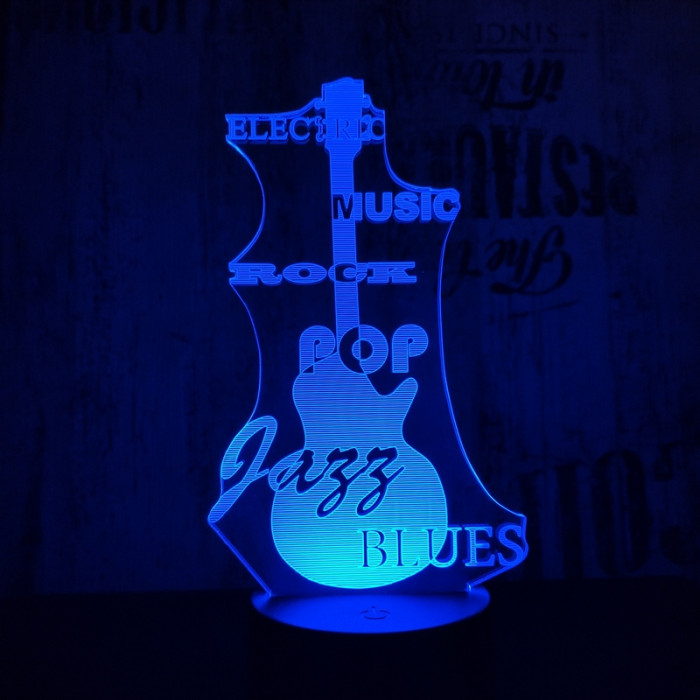 Gitár 3 7 színű 3D led lámpa