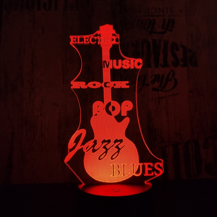 Gitár 3 7 színű 3D led lámpa