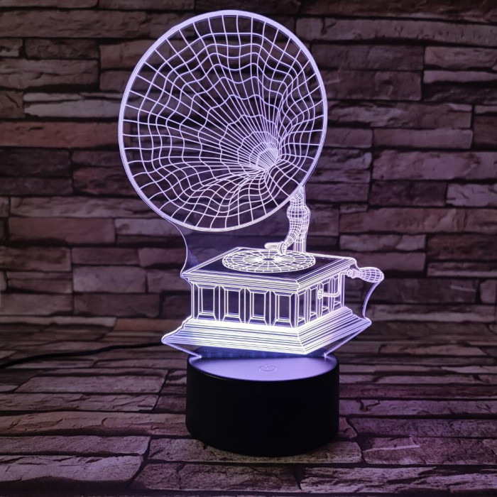 Gramofon  7 színű 3D led lámpa