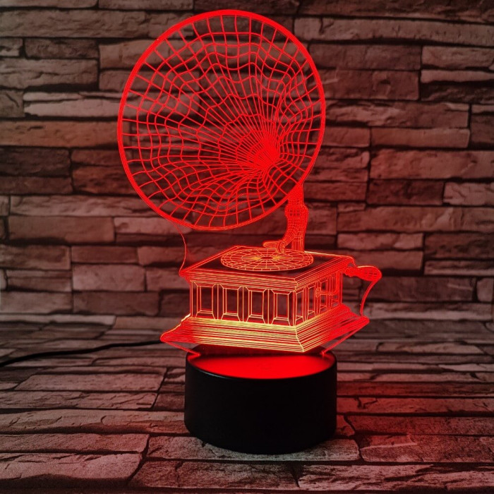 Gramofon  7 színű 3D led lámpa