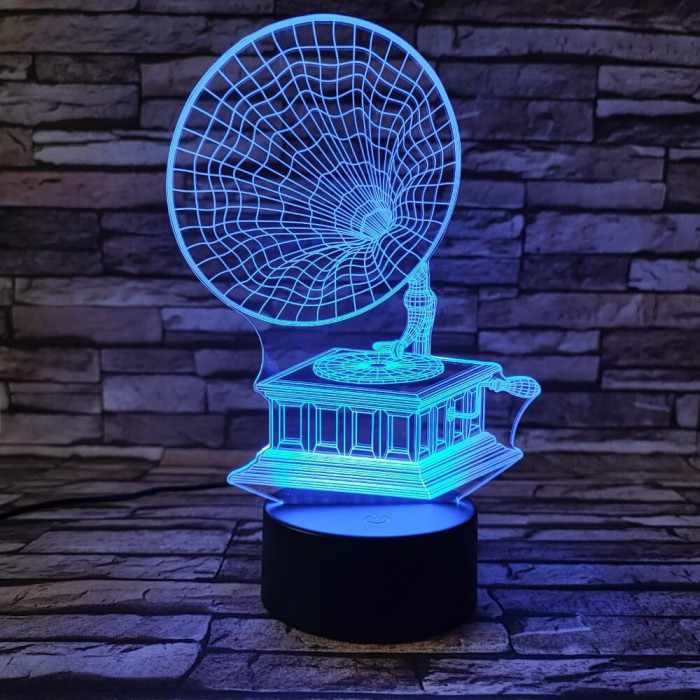 Gramofon  7 színű 3D led lámpa