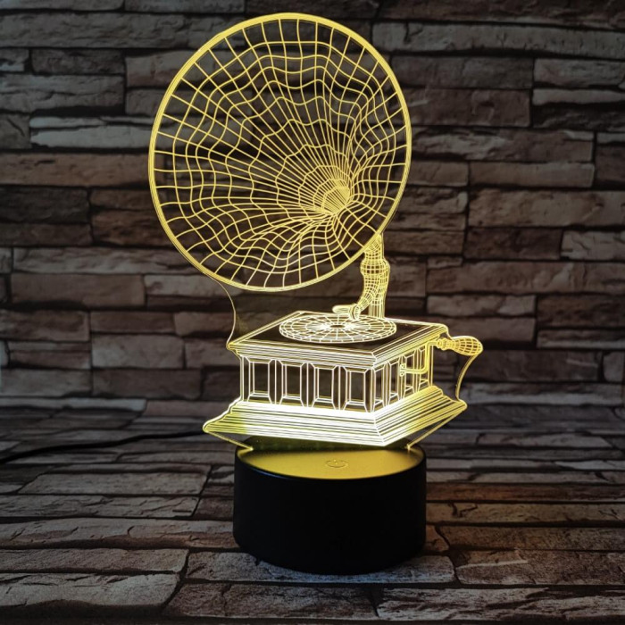 Gramofon  7 színű 3D led lámpa